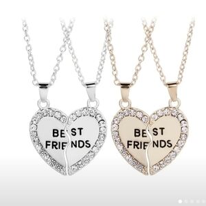 New 2pcs Girls Elegant Heart Shaped BFF Pendant Necklace, T5B3B